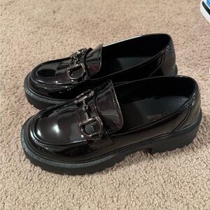 Black Patent Leather Loafers with Buckle